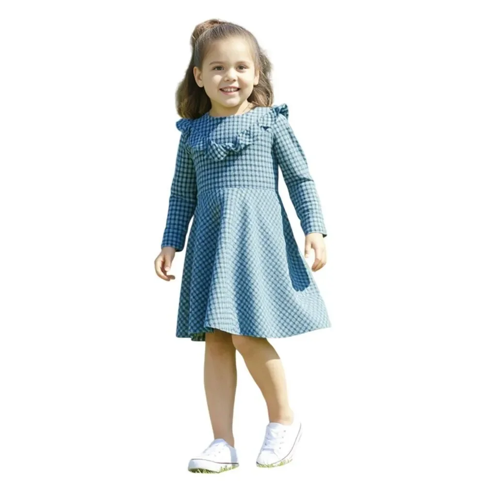 Janie & Jack Knit Green Plaid Long Sleeve Fit & Flare Dress Size 3T
